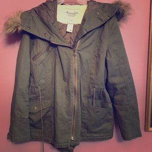 American Rag Army coat with fur lined hood